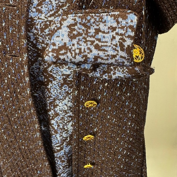 St. John Collection Size 4 S Brown Blue Santana Knit Jacket Tank Set Twinset - Picture 7 of 10